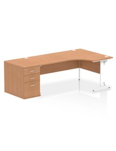 Dynamic Impulse 1800mm Right Crescent Office Desk Oak Top Cable Managed 800 Deep Desk High Pedestal I004145