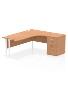 Dynamic Impulse 1800mm Right Crescent Office Desk Oak Top Cantilever 600 Deep Desk High Pedestal I004146
