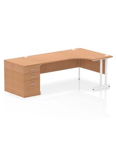 Dynamic Impulse 1800mm Right Crescent Office Desk Oak Top Cantilever 800 Deep Desk High Pedestal I004147