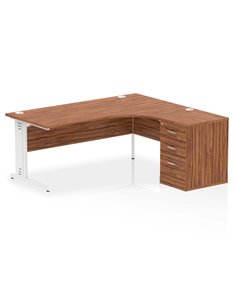 Dynamic Impulse 1800mm Right Crescent Office Desk Walnut Top Cable Managed 600 Deep Desk High Pedestal I004148