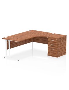 Dynamic Impulse 1800mm Right Crescent Office Desk Walnut Top Cantilever 600 Deep Desk High Pedestal I004150