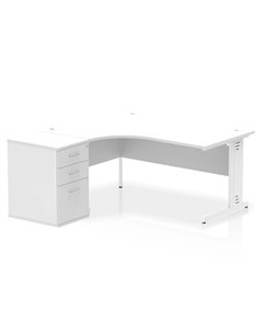 Dynamic Impulse 1600mm Left Crescent Office Desk White Top Cable Managed 600 Deep Desk High Pedestal I004152