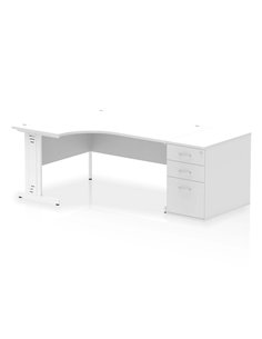 Dynamic Impulse 1600mm Left Crescent Office Desk White Top Cable Managed 800 Deep Desk High Pedestal I004153