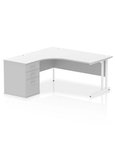 Dynamic Impulse 1600mm Left Crescent Office Desk White Top Cantilever 600 Deep Desk High Pedestal I004154