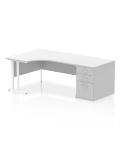 Dynamic Impulse 1600mm Left Crescent Office Desk White Top Cantilever 800 Deep Desk High Pedestal I004155