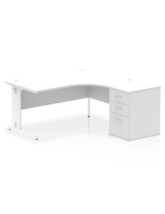Dynamic Impulse 1600mm Right Crescent Office Desk White Top Cable Managed 600 Deep Desk High Pedestal I004156
