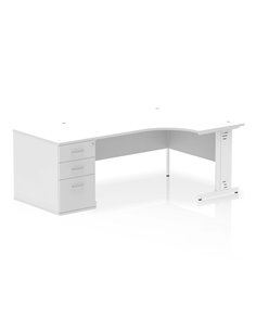 Dynamic Impulse 1600mm Right Crescent Office Desk White Top Cable Managed 800 Deep Desk High Pedestal I004157