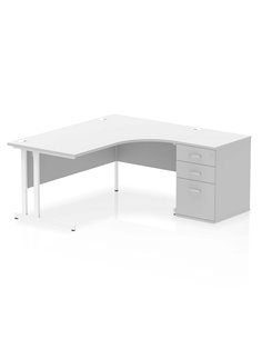 Dynamic Impulse 1600mm Right Crescent Office Desk White Top Cantilever 600 Deep Desk High Pedestal I004158
