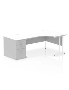 Dynamic Impulse 1600mm Right Crescent Office Desk White Top Cantilever 800 Deep Desk High Pedestal I004159