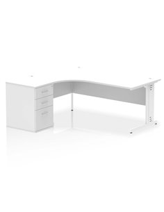 Dynamic Impulse 1800mm Left Crescent Office Desk White Top Cable Managed 600 Deep Desk High Pedestal I004160