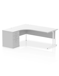 Dynamic Impulse 1800mm Left Crescent Office Desk White Top Cantilever 600 Deep Desk High Pedestal I004162