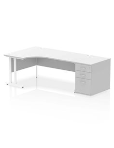 Dynamic Impulse 1800mm Left Crescent Office Desk White Top Cantilever 800 Deep Desk High Pedestal I004163