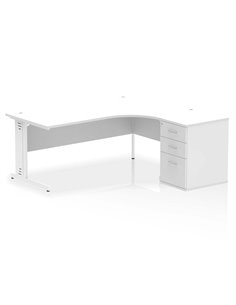 Dynamic Impulse 1800mm Right Crescent Office Desk White Top Cable Managed 600 Deep Desk High Pedestal I004164