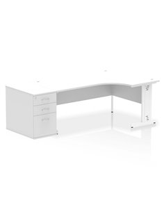 Dynamic Impulse 1800mm Right Crescent Office Desk White Top Cable Managed 800 Deep Desk High Pedestal I004165