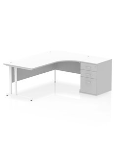 Dynamic Impulse 1800mm Right Crescent Office Desk White Top Cantilever 600 Deep Desk High Pedestal I004166