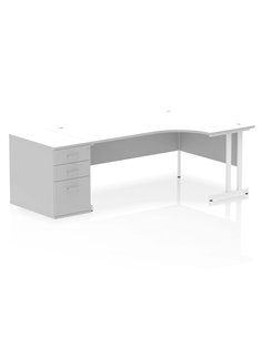 Dynamic Impulse 1800mm Right Crescent Office Desk White Top Cantilever 800 Deep Desk High Pedestal I004167