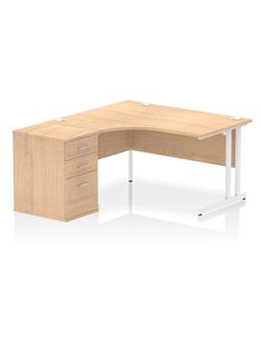 Dynamic Impulse 1400mm Left Crescent Office Desk Maple Top Cantilever 600 Deep Desk High Pedestal I004247