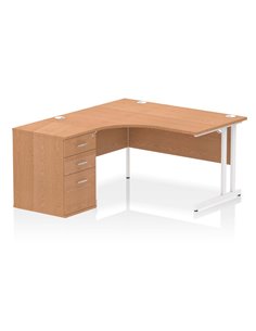 Dynamic Impulse 1400mm Left Crescent Office Desk Oak Top Cantilever 600 Deep Desk High Pedestal I004248