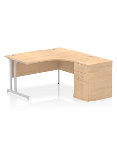 Dynamic Impulse 1400mm Right Crescent Office Desk Maple Top Cantilever 600 Deep Desk High Pedestal I004253