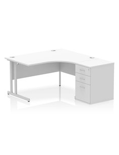 Dynamic Impulse 1400mm Right Crescent Office Desk White Top Cantilever 600 Deep Desk High Pedestal I004256
