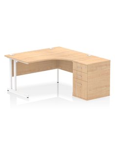 Dynamic Impulse 1400mm Right Crescent Office Desk Maple Top Cantilever 600 Deep Desk High Pedestal I004259
