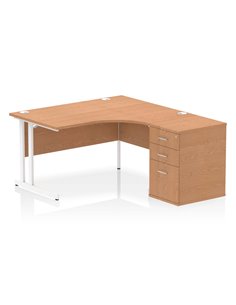 Dynamic Impulse 1400mm Right Crescent Office Desk Oak Top Cantilever 600 Deep Desk High Pedestal I004260
