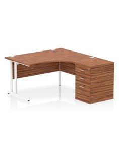 Dynamic Impulse 1400mm Right Crescent Office Desk Walnut Top Cantilever 600 Deep Desk High Pedestal I004261