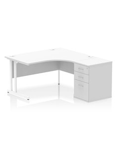 Dynamic Impulse 1400mm Right Crescent Office Desk White Top Cantilever 600 Deep Desk High Pedestal I004262