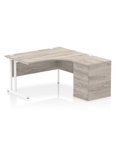 Dynamic Impulse 1400mm Right Crescent Office Desk Grey Oak Top Cantilever 600 Deep Desk High Pedestal I004263