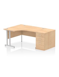 Dynamic Impulse 1400mm Left Crescent Office Desk Maple Top Cantilever 600 Deep Desk High Pedestal I004265