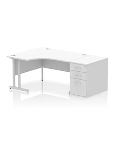 Dynamic Impulse 1400mm Left Crescent Office Desk White Top Cantilever 600 Deep Desk High Pedestal I004268