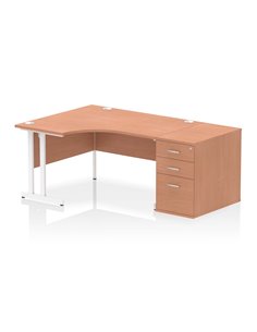 Dynamic Impulse 1400mm Left Crescent Office Desk Beech Top Cantilever 600 Deep Desk High Pedestal I004270