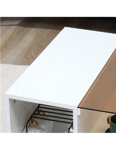HOMCOM Modern Coffee Table with Tempered Glass Top, Cocktail Table with 3-Tier Storage Shelves for Living Room, White
