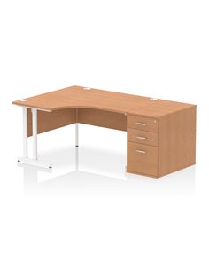 Dynamic Impulse 1400mm Left Crescent Office Desk Oak Top Cantilever 600 Deep Desk High Pedestal I004272
