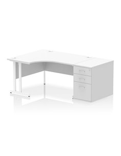 Dynamic Impulse 1400mm Left Crescent Office Desk White Top Cantilever 600 Deep Desk High Pedestal I004274