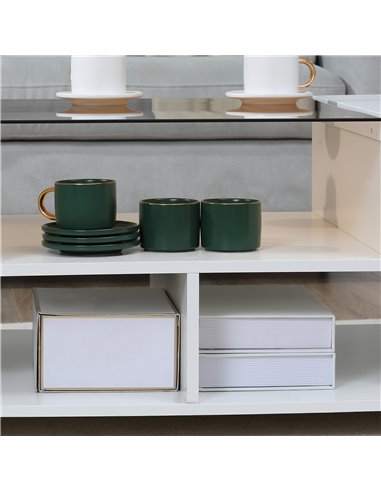 HOMCOM Modern Coffee Table with Tempered Glass Top, Cocktail Table with 3-Tier Storage Shelves for Living Room, White