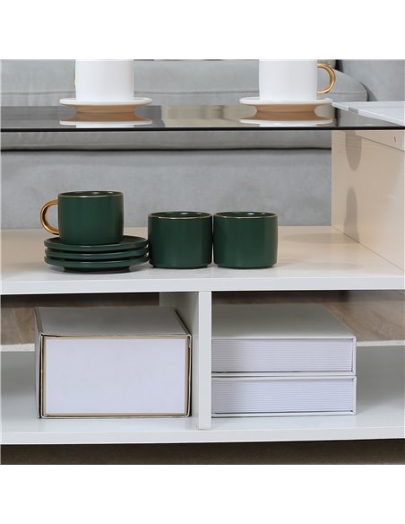 HOMCOM Modern Coffee Table with Tempered Glass Top, Cocktail Table with 3-Tier Storage Shelves for Living Room, White - pic 7377 | FastDaddyshop