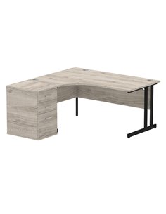 Dynamic Impulse 1600mm Left Crescent Office Desk Grey Oak Top Cantilever 600 Deep Desk High Pedestal I004399