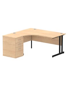 Dynamic Impulse 1600mm Left Crescent Office Desk Maple Top Cantilever 600 Deep Desk High Pedestal I004400
