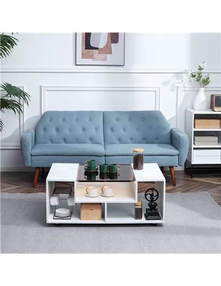 HOMCOM Modern Coffee Table with Tempered Glass Top, Cocktail Table with 3-Tier Storage Shelves for Living Room, White - pic 7378 | FastDaddyshop