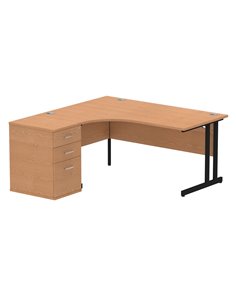 Dynamic Impulse 1600mm Left Crescent Office Desk Oak Top Cantilever 600 Deep Desk High Pedestal I004401