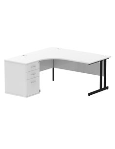 Dynamic Impulse 1600mm Left Crescent Office Desk White Top Cantilever 600 Deep Desk High Pedestal I004402