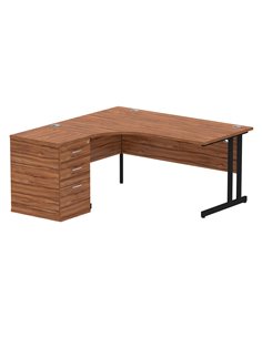 Dynamic Impulse 1600mm Left Crescent Office Desk Walnut Top Cantilever 600 Deep Desk High Pedestal I004403