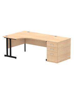 Dynamic Impulse 1600mm Left Crescent Office Desk Maple Top Cantilever 800 Deep Desk High Pedestal I004406