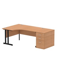 Dynamic Impulse 1600mm Left Crescent Office Desk Oak Top Cantilever 800 Deep Desk High Pedestal I004407