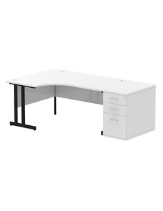 Dynamic Impulse 1600mm Left Crescent Office Desk White Top Cantilever 800 Deep Desk High Pedestal I004408