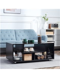 Homcom Modern Coffee Table with Tempered Glass Top, 3-Tier Storage Shelves, Black 2