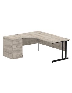 Dynamic Impulse 1800mm Left Crescent Office Desk Grey Oak Top Cantilever 600 Deep Desk High Pedestal I004411