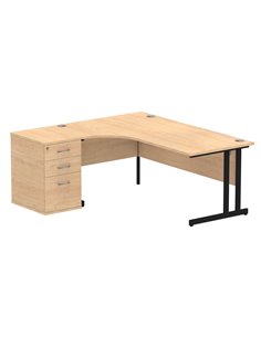 Dynamic Impulse 1800mm Left Crescent Office Desk Maple Top Cantilever 600 Deep Desk High Pedestal I004412