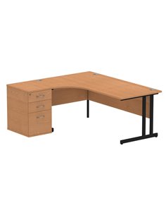 Dynamic Impulse 1800mm Left Crescent Office Desk Oak Top Cantilever 600 Deep Desk High Pedestal I004413